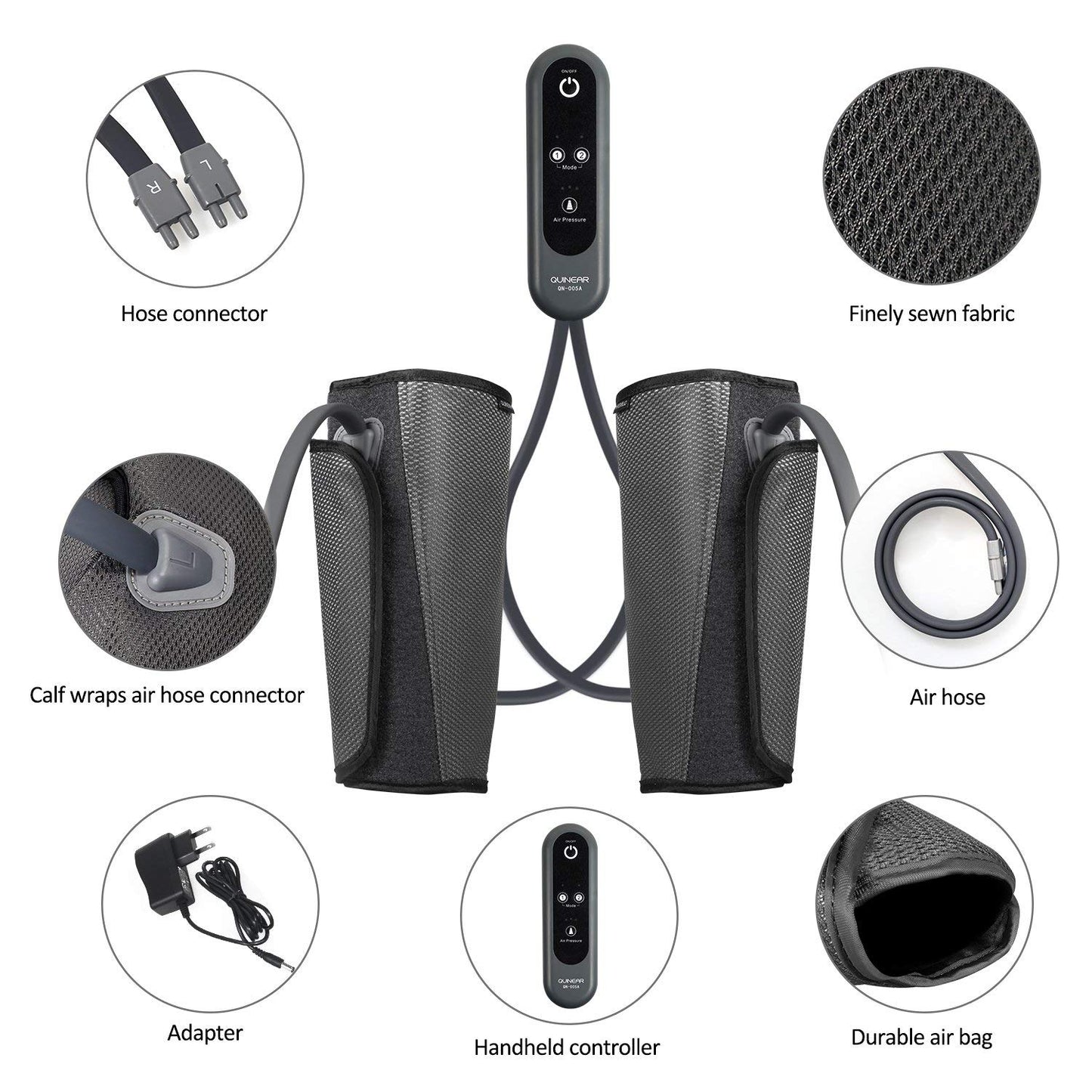 QUINEAR Air Compression Leg Massager for Circulation & Pain Relief, Calf Massagers with 2 Modes & 3 Intensities, Sequential Compression Device (SCD) for RLS, Edema, FSA-HSA - Ideal Gift