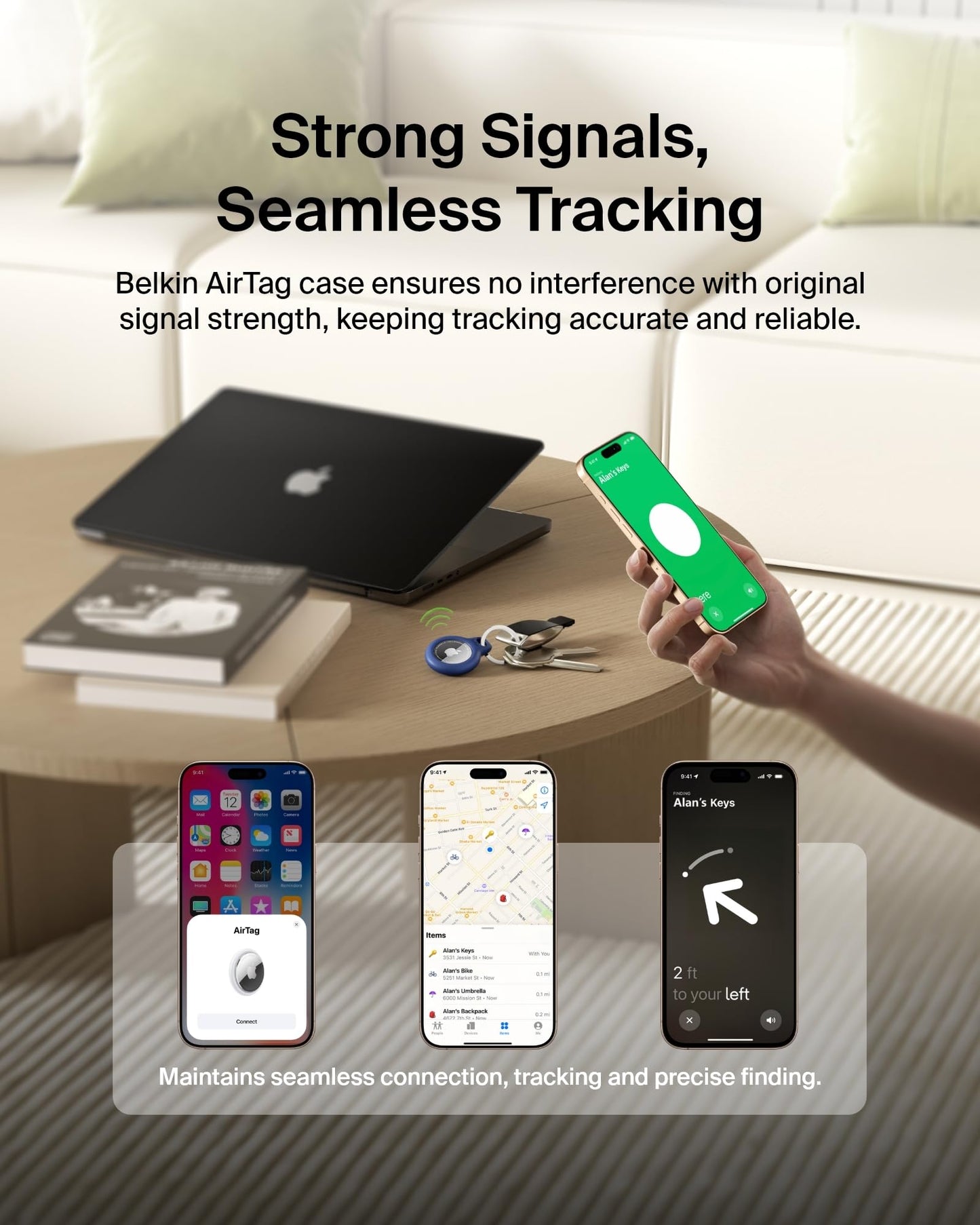 Belkin Apple AirTag Secure Holder with Key Ring - Durable Scratch Resistant Case With Open Face & Raised Edges - Protective AirTag Keychain Accessory For Keys, Pets, Luggage, Backpacks - Blue