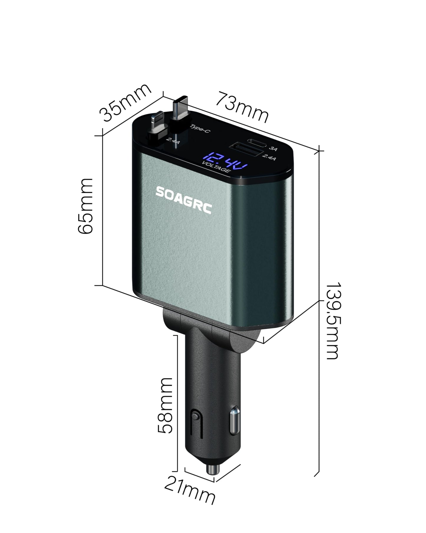Soagrc Retractable Car Charger 69W, 4 in 1 Fast Charging Car Accessories for iPhone 16/15/14, Android Compatible, USB C, Travel Essentials Gifts for Men & Women