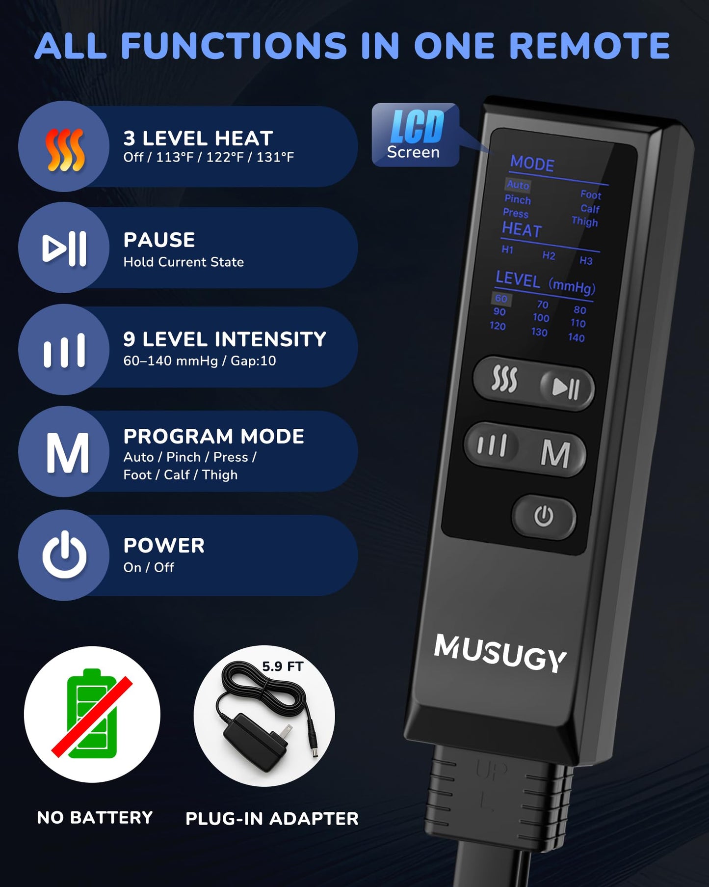 Musugy Leg Massager with Heat and Compression : Sequential Compression Boots with 6 Modes,9 Intensity and 3 Heat for Circulation and Pain Relief - Christmas Birthday Gifts for Mom, Dad, Athletes, Gym