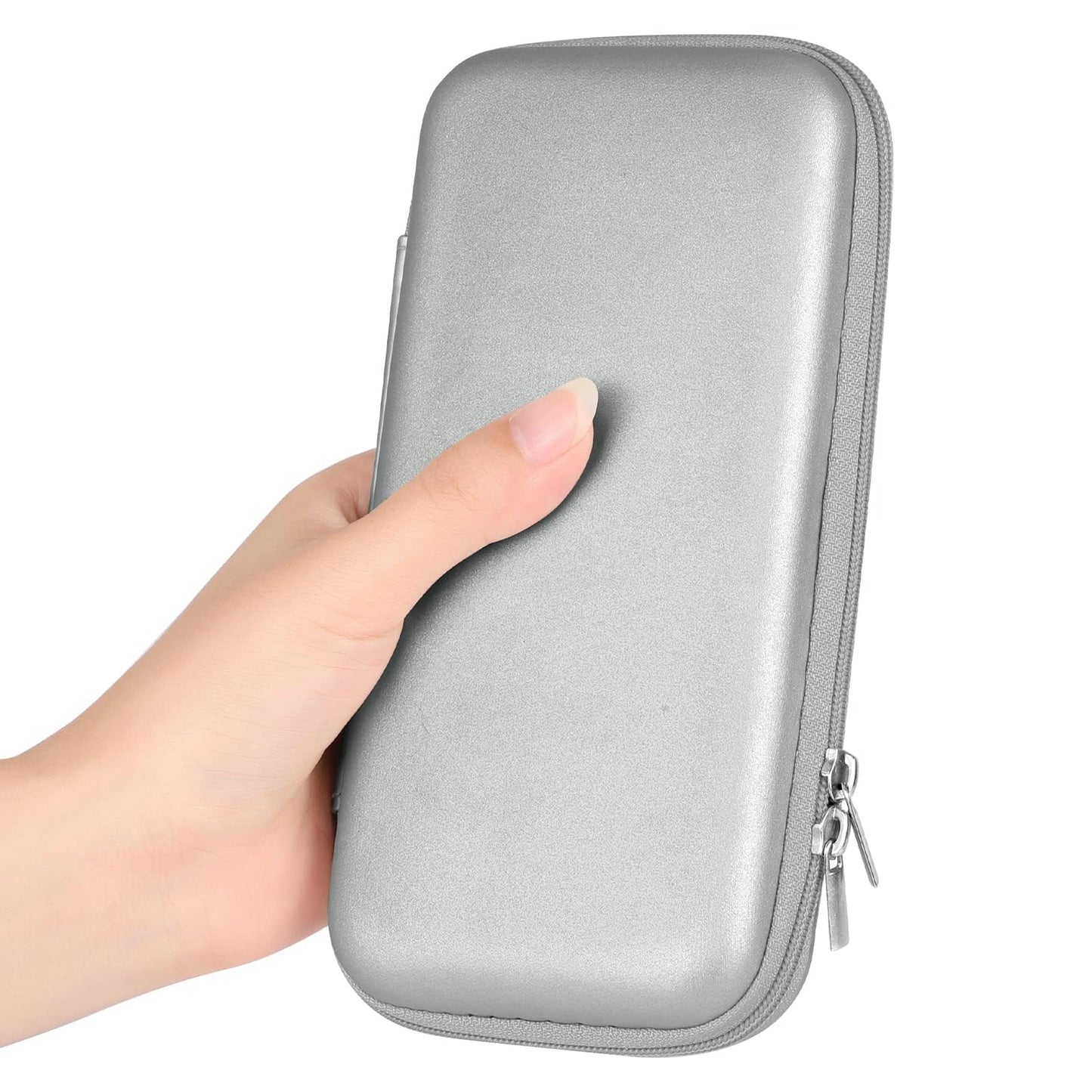 iMangoo Shockproof Travel Essentials Organizer Charger Case, Space-Optimized Small Zipper Electronics Accessories Pouch Tech Cord Cable Power Bank Storage for Women Men, 6.5x3.2x1 In (Silver)