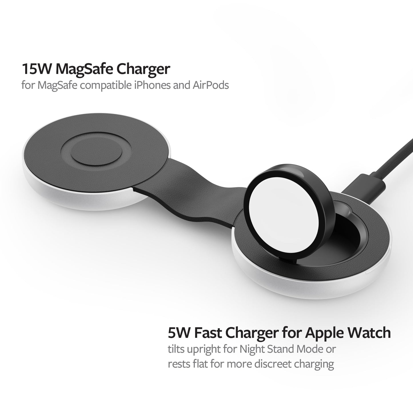 Butterfly 2-in-1 Compact Foldable Wireless Charger with Travel Adapter, 15W MagSafe Duo Charging for iPhone, Airpods, and Apple Watch