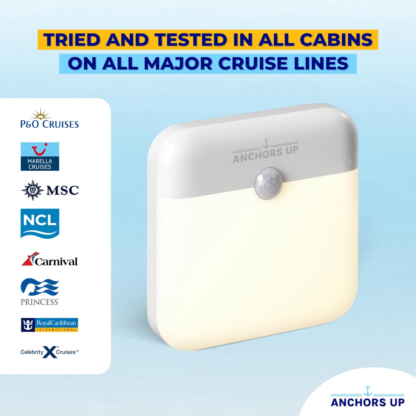 Cruise Cabin Night Light with Motion Sensor USB Rechargeable – LED Motion Sensor Light – Magnetic – Warm White – Cruise Essentials by AnchorsUp