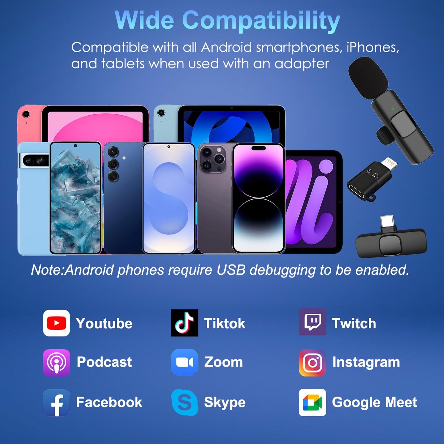 Vislla Wireless Lavalier Microphone for iPhone, iPad and Android Devices, Noise Cancelling,Bluetooth Mini Lapel Microphone for YouTube/Vlogging/Live Streaming/Tiktok/Interview