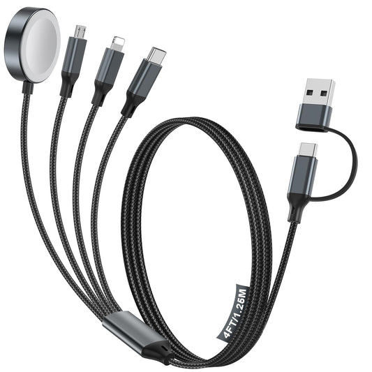 Travel Essentials,Multi Charging Cable for Apple Watch Charger/iPhone Charger,Type C Cable Cord for iWatch Ultra/10-2/iPhone 17-11/Samsung S25-S20,PlayStation 4,iPad,airPods,Car-Black