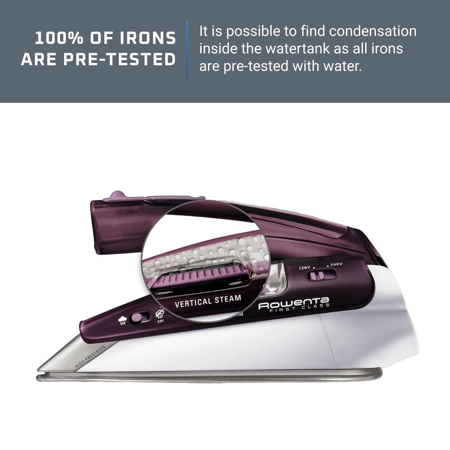 Rowenta Travel Iron, Pro Compact Stainless Steel Soleplate Hand Held Steamer Iron for Clothes, 200 Microsteam Holes, 1000 Watts Ironing, Fabric Steamer, Dual Voltage, Mini Iron, Purple, DA1560
