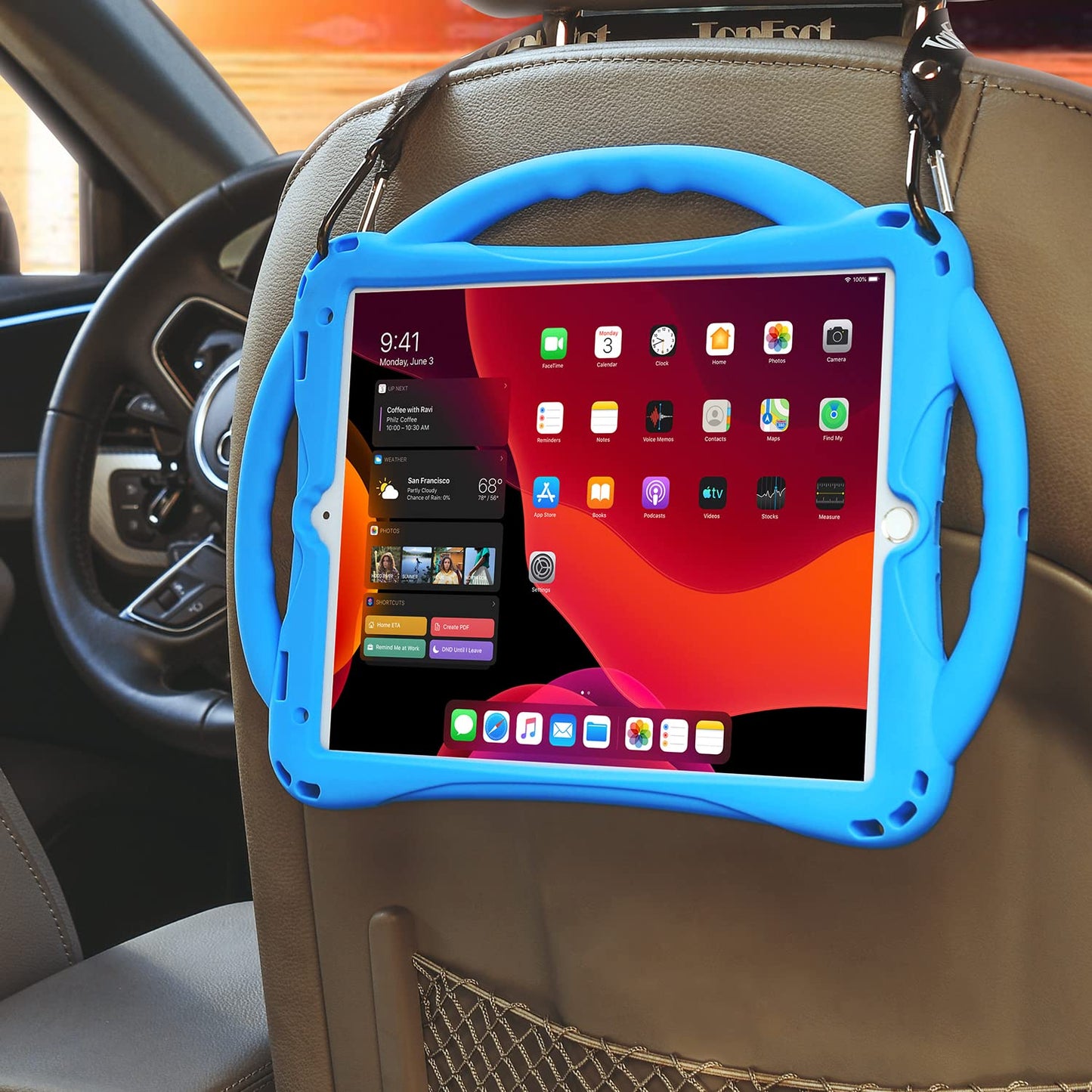 TopEsct Kids Case for iPad 10.2 inch - Shockproof Silicone Cover with Tempered Glass Screen Protector and Strap - Compatible with iPad 9th/8th/7th Gen (2021)"(Blue)