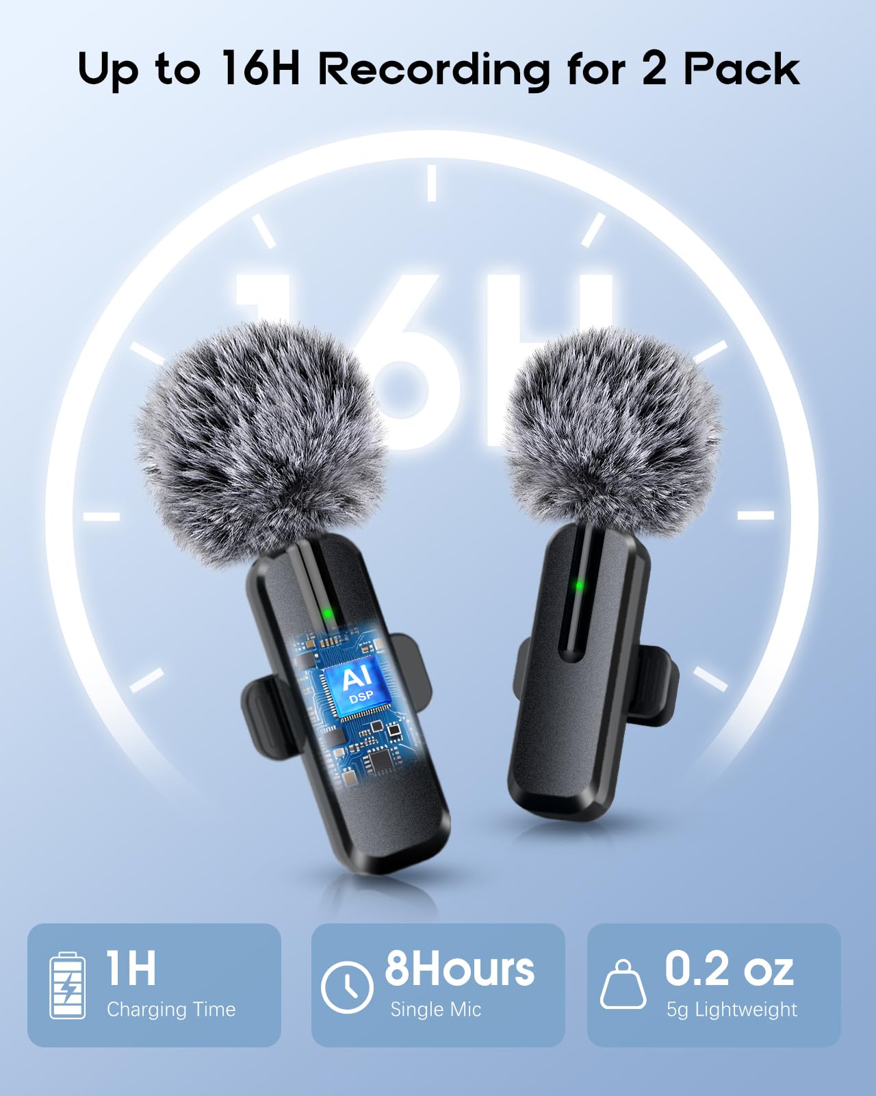 Professional Wireless Mini Microphone for iPhone - 2 Pack Lavalier bluetooth Microphone for Video Recording, 2 In 1 Noise Reduction Lapel Mic for Ipad, Android, Mini Mic for Content Creators Podcast