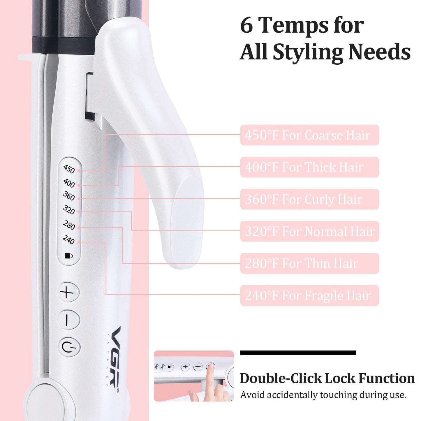VGR Dual Voltage(100~250V) Travel Curling Iron with European Plug Adapter for International Travel, Europe Travel Essentials for Women, European Travel Must Haves
