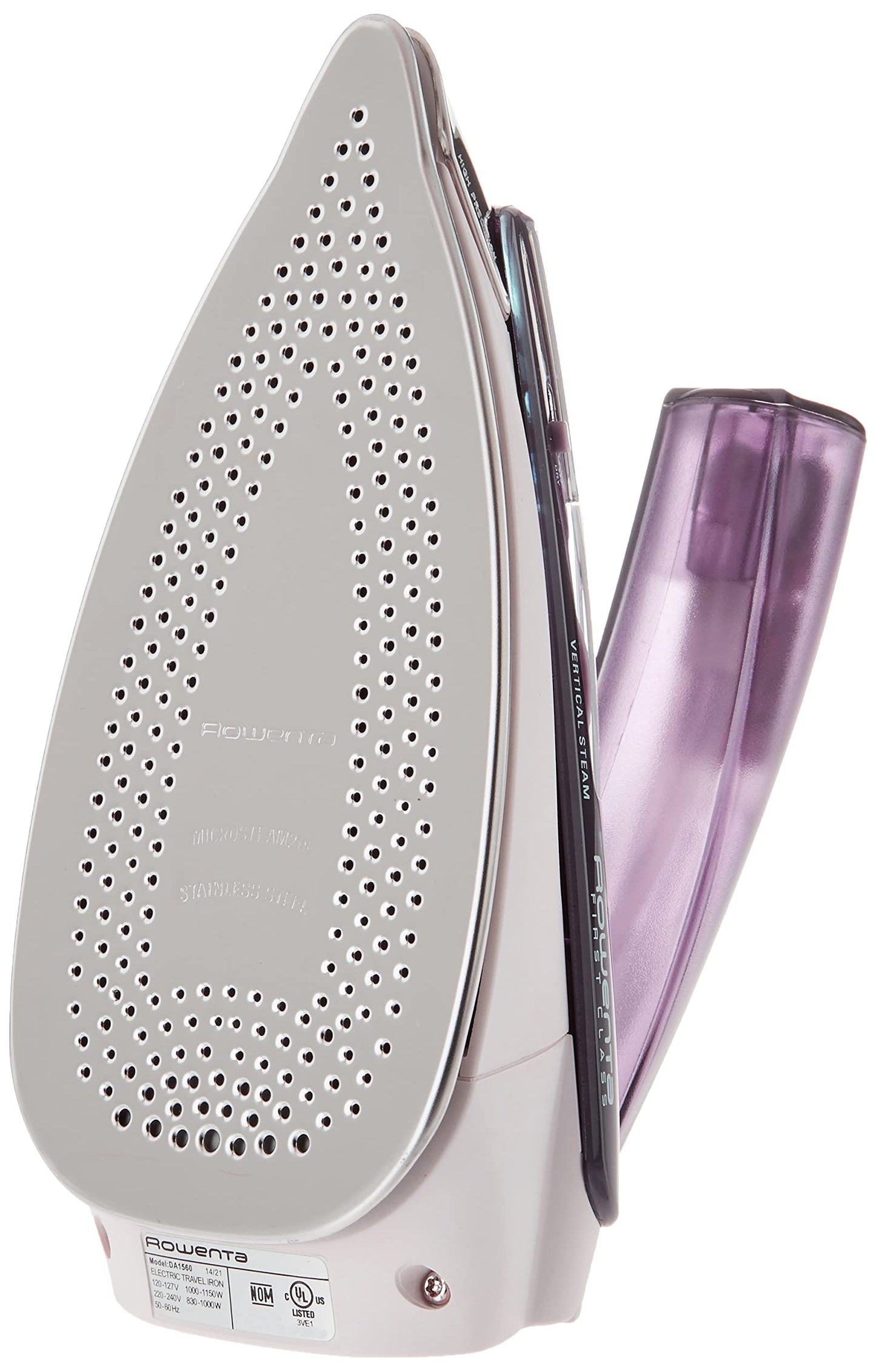 Rowenta Travel Iron, Pro Compact Stainless Steel Soleplate Hand Held Steamer Iron for Clothes, 200 Microsteam Holes, 1000 Watts Ironing, Fabric Steamer, Dual Voltage, Mini Iron, Purple, DA1560