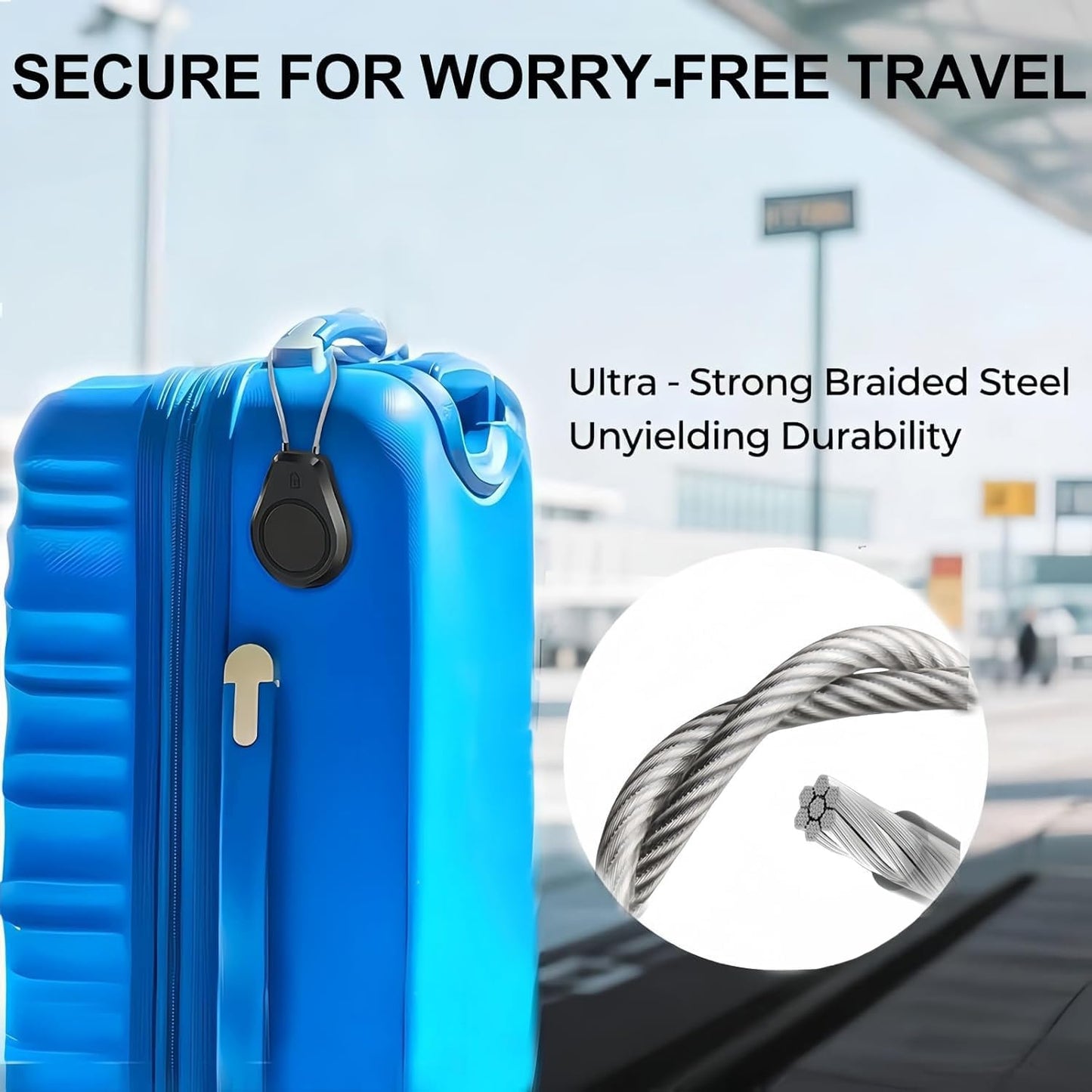 Air Tagholder 2 Pack - Waterproof Keychain Case with Steel Wire Cable & Hex Lock, Anti-Lost Shockproof Cover Compatible with Apple Air Tag for Luggage, Backpack, Keys, Bicycles, Kids Items - Black