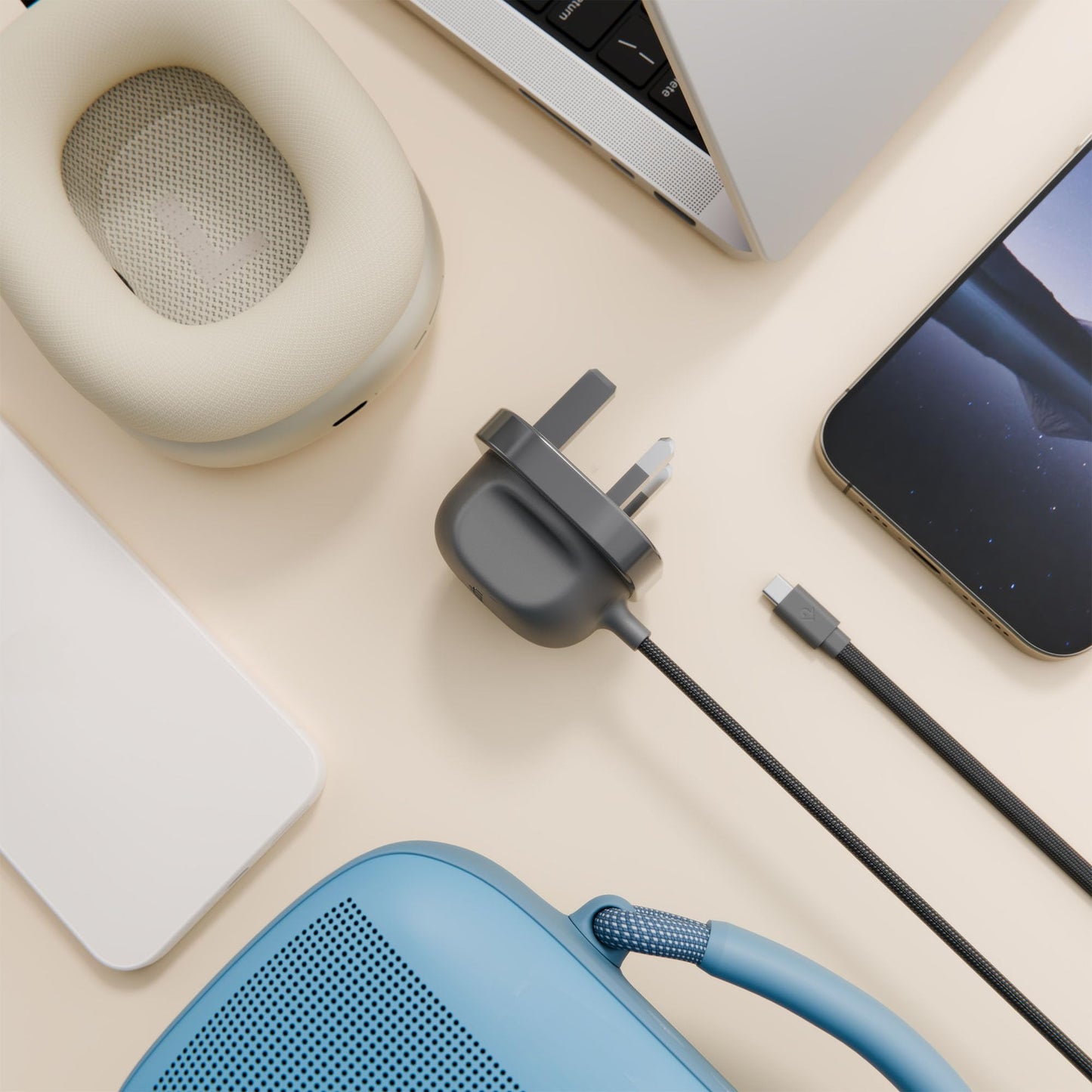 Twelve South PowerCord All-in-One 30W USB-C Fast Charger with Universal Compatibility– 4 ft Charging Cable + Wall Adapter Block for USB-C PD 3.0 for iPhone, iPad, Samsung, MacBook Air, and More, Slate