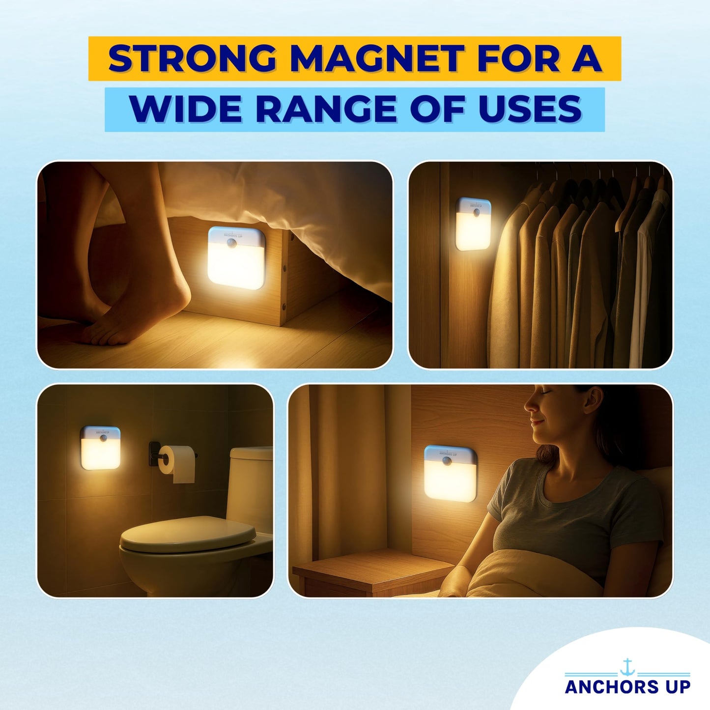 Cruise Cabin Night Light with Motion Sensor USB Rechargeable – LED Motion Sensor Light – Magnetic – Warm White – Cruise Essentials by AnchorsUp