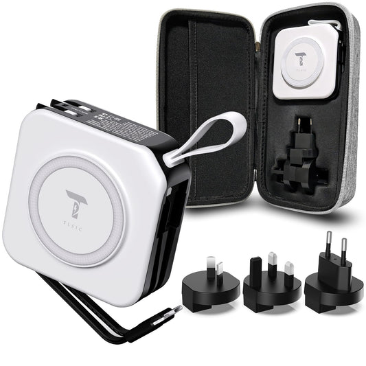 Powerpack Universal 5 in 1 Travel Power Bank - for Magsafe Battery Pack,10000mAh Power Bank with Built in Cable - Wireless Portable Charger for iPhone 15/15 Pro/ProMax, iPhone 14/13/12 Series