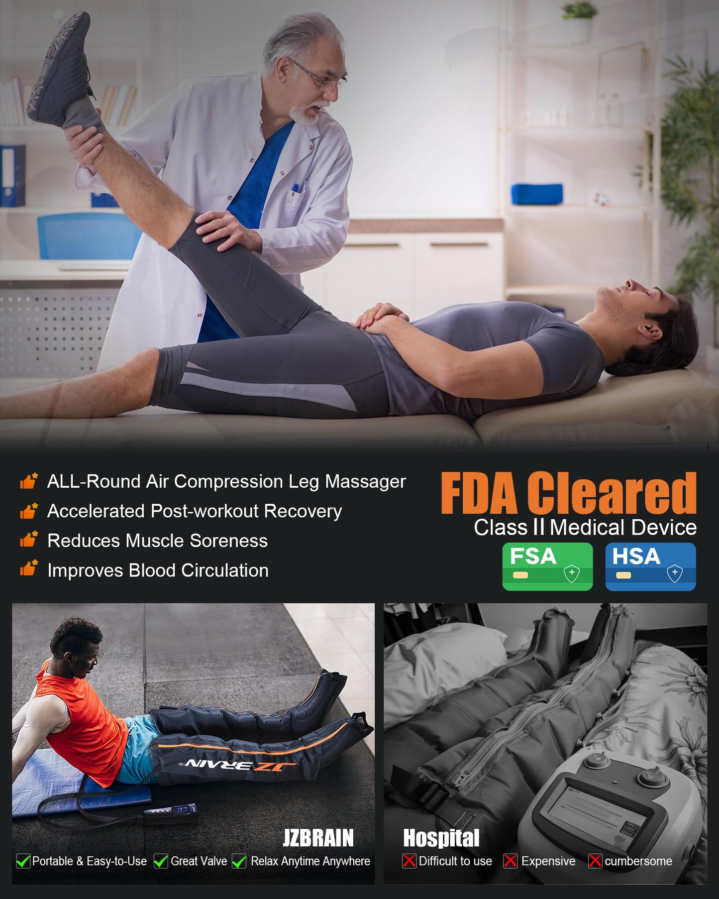 JZBRAIN Sequential Air Compression Recovery System : Professional Full Leg Compression Boots for Circulation and Pain Relief - Sequential Device for Muscle Relaxation - Gifts for Athletes, Women, Men