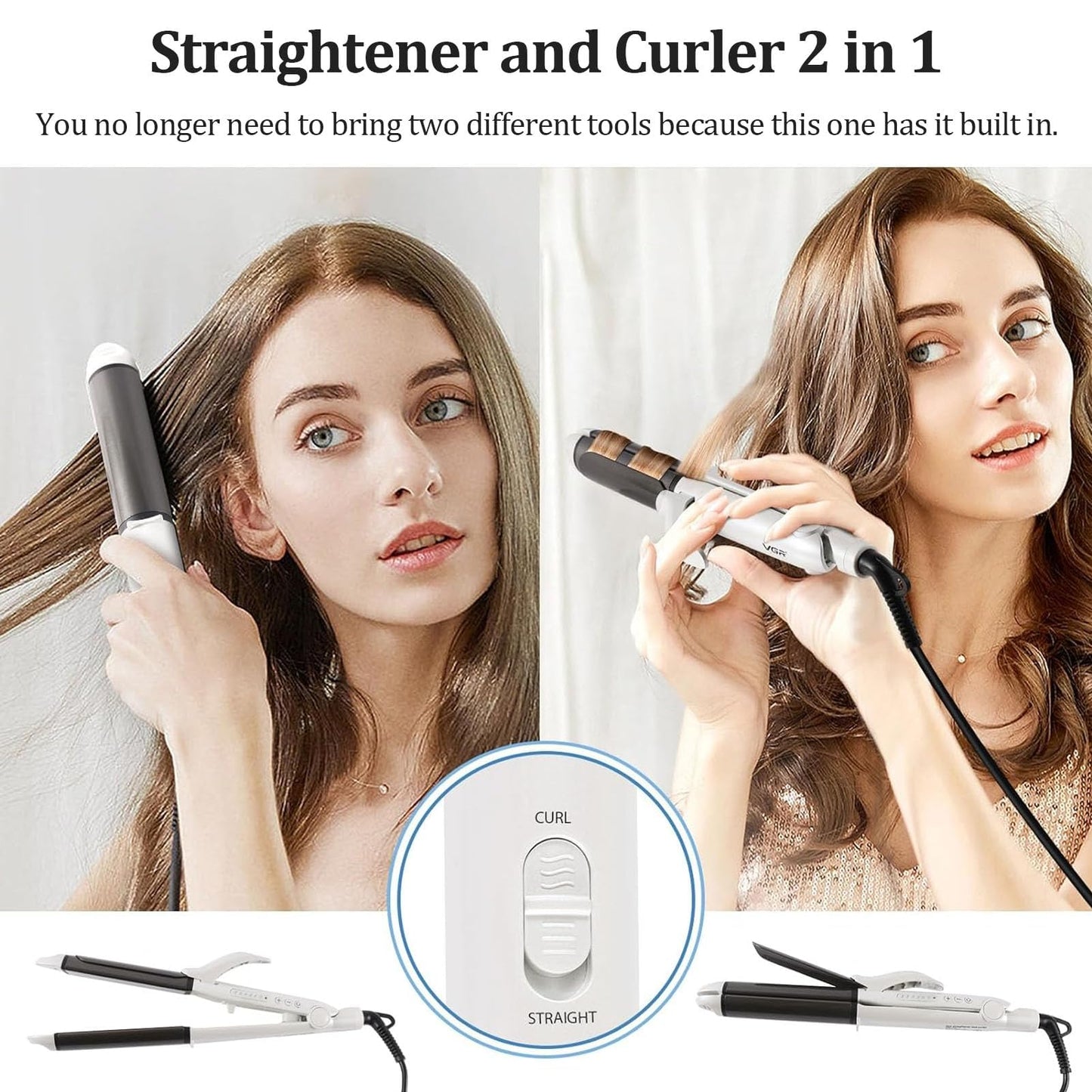 VGR Dual Voltage(100~250V) Travel Curling Iron with European Plug Adapter for International Travel, Europe Travel Essentials for Women, European Travel Must Haves