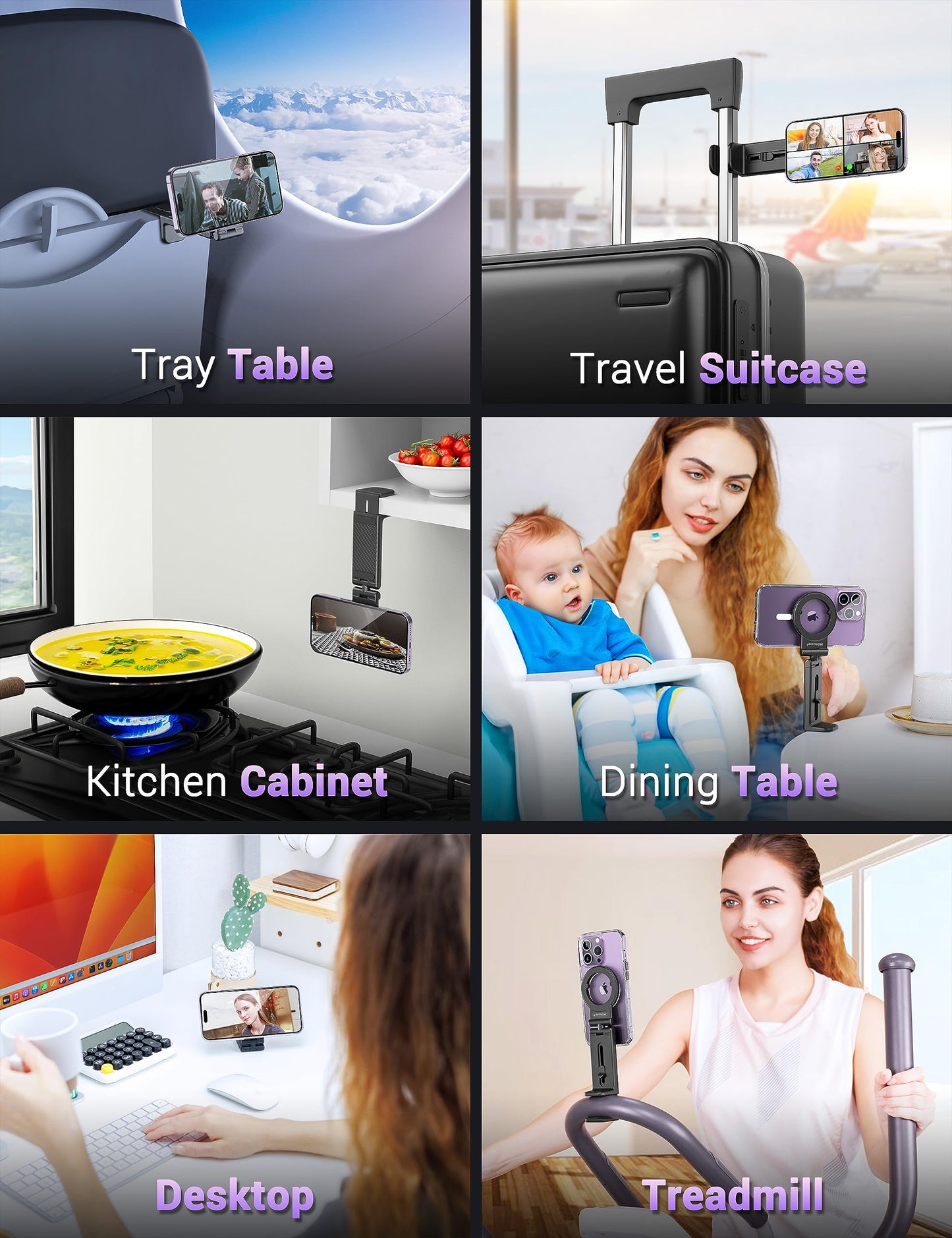 PROfezzion Magnetic Airplane Phone Holder for MagSafe iPhone 17, 16, 15, 14, 13, 12 & All Phones, Handsfree Plane Phone Mount for Seat Tray Table, Travel Essentials Must Have Accessories for Flying