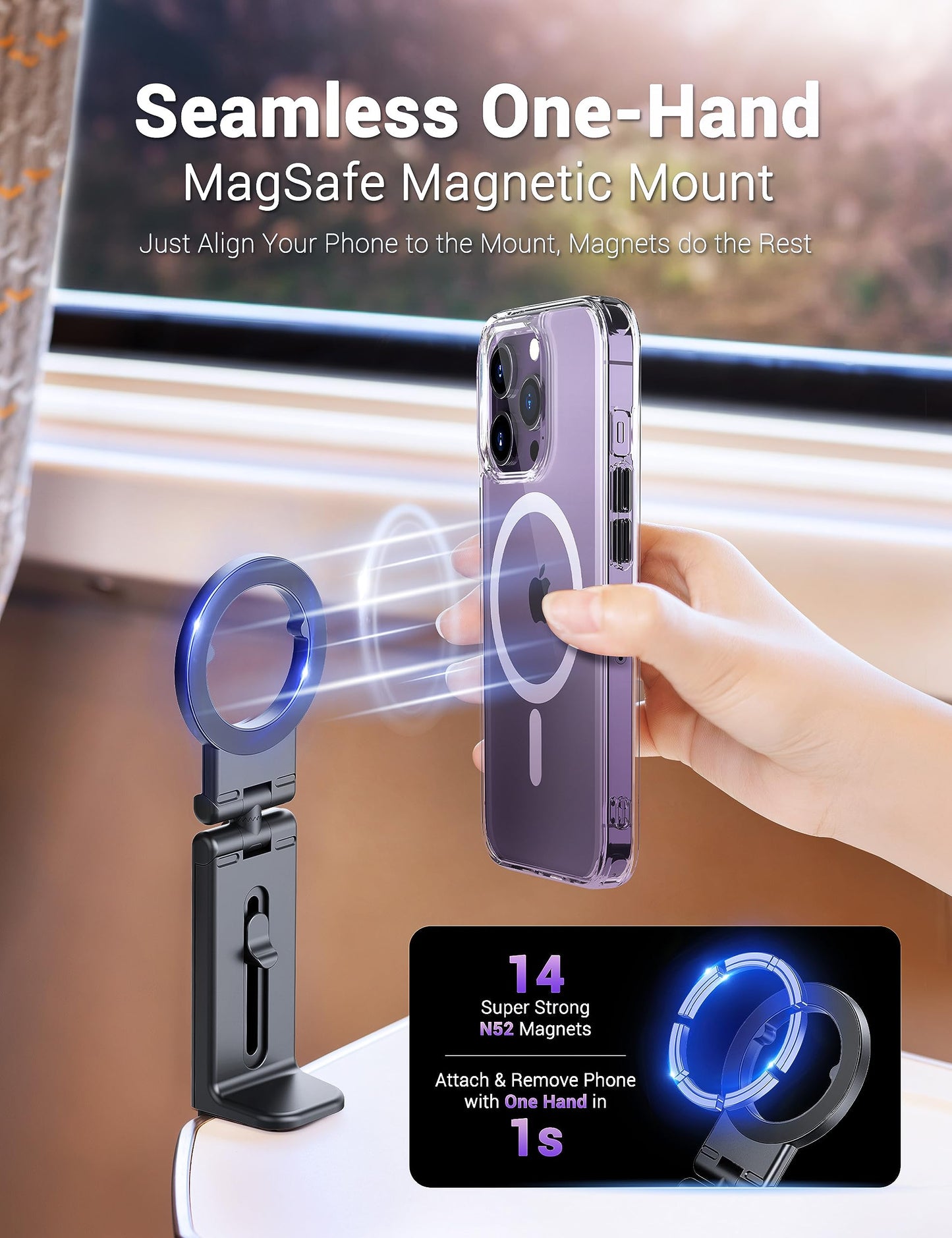 PROfezzion Magnetic Airplane Phone Holder for MagSafe iPhone 17, 16, 15, 14, 13, 12 & All Phones, Handsfree Plane Phone Mount for Seat Tray Table, Travel Essentials Must Have Accessories for Flying