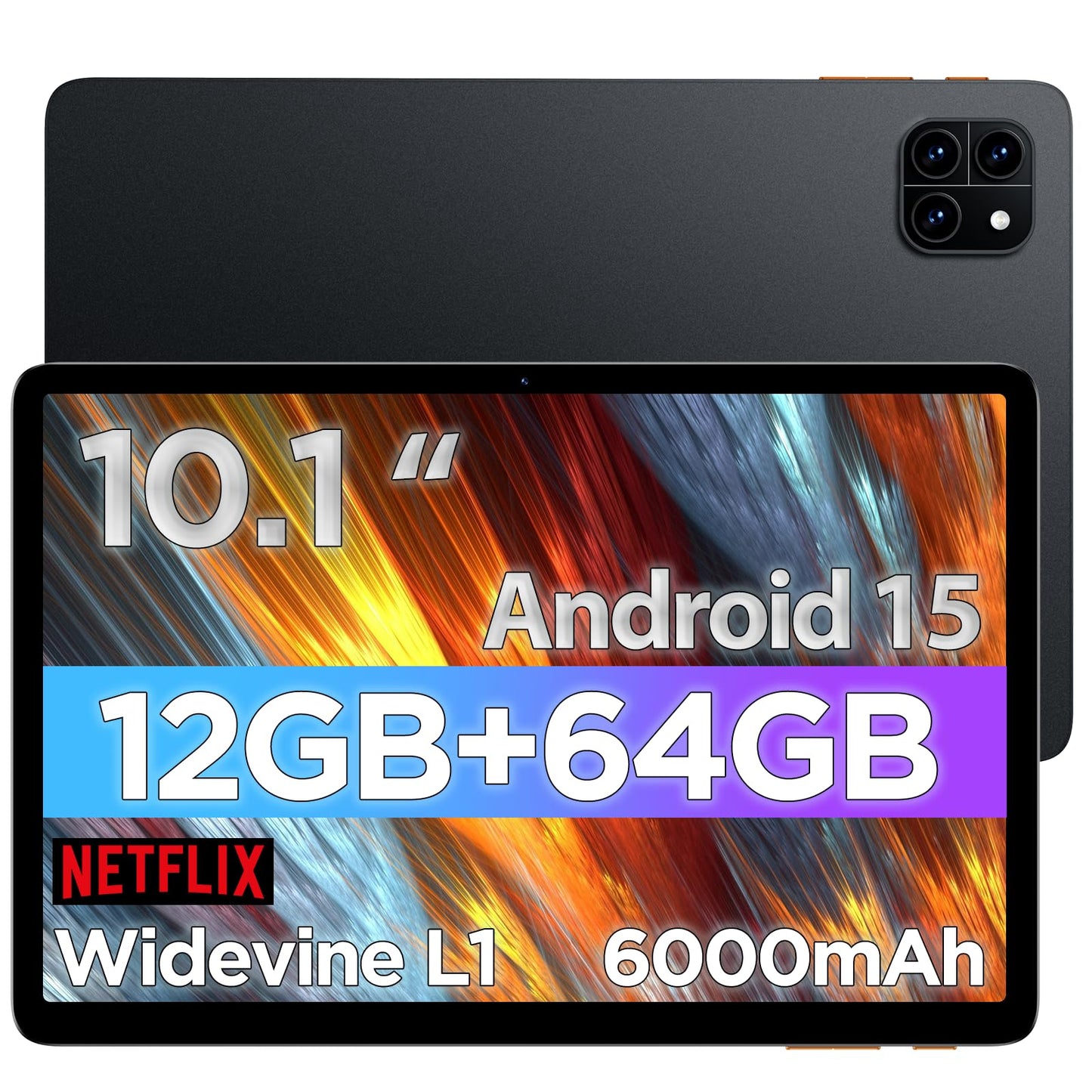 Android Tablet, 10.1 inch Android 15 Tablet with Octa-core Processor RAM 12GB ROM 64GB(Up to 2 TB), 800x1280 Resolution, WiFi 6 & Bluetooth, Dual Speakers, 5MP+8MP, 6000mAh, ABCmouse for 30-Days Trial