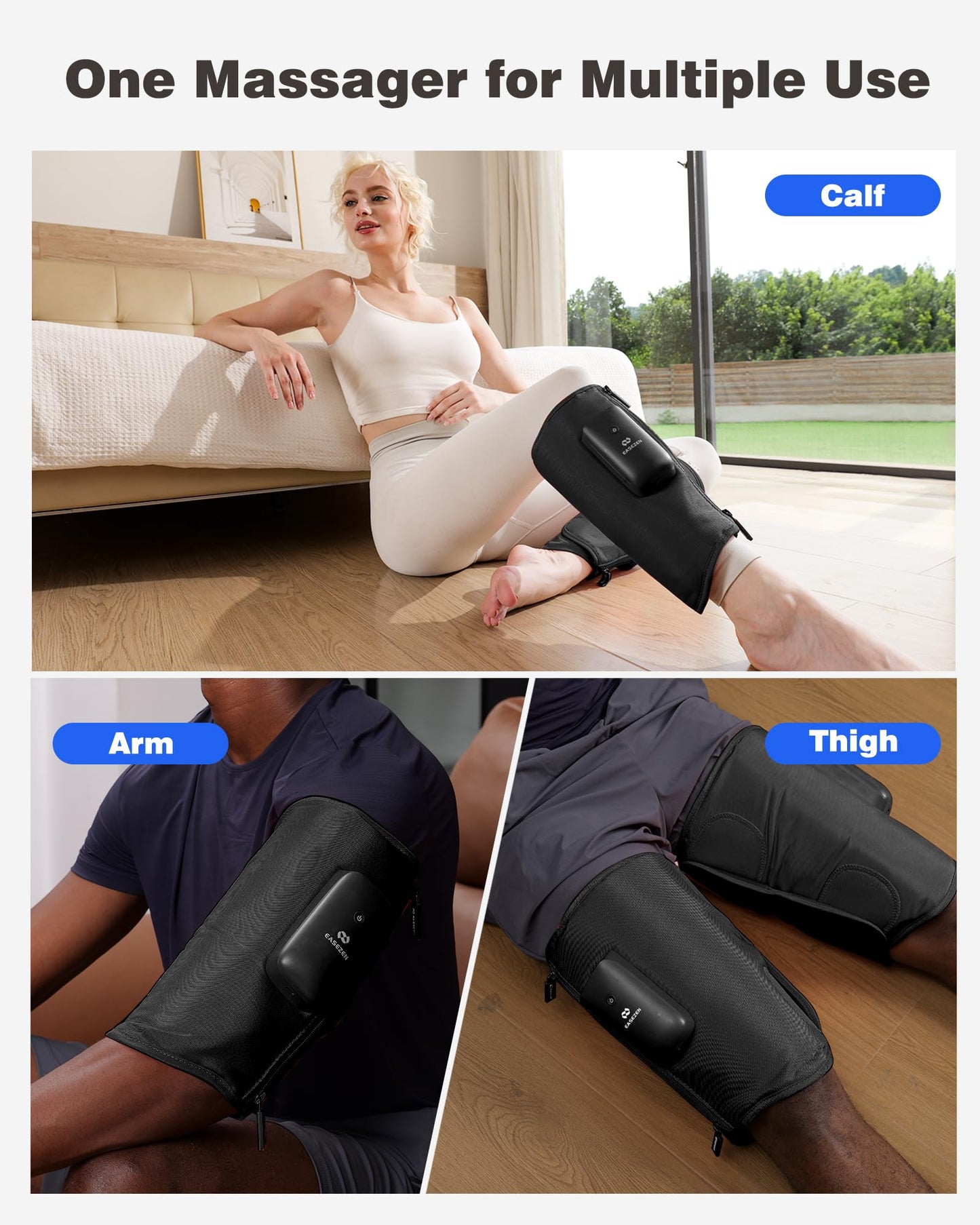 Leg Massager for Circulation and Pain Relief, Cordless Air Compression Calf Massager with Free Extension Piece for Leg, Calf, Thigh and Arm, Gifts for Dad Mom Men Women, Relax for Gym Office Home