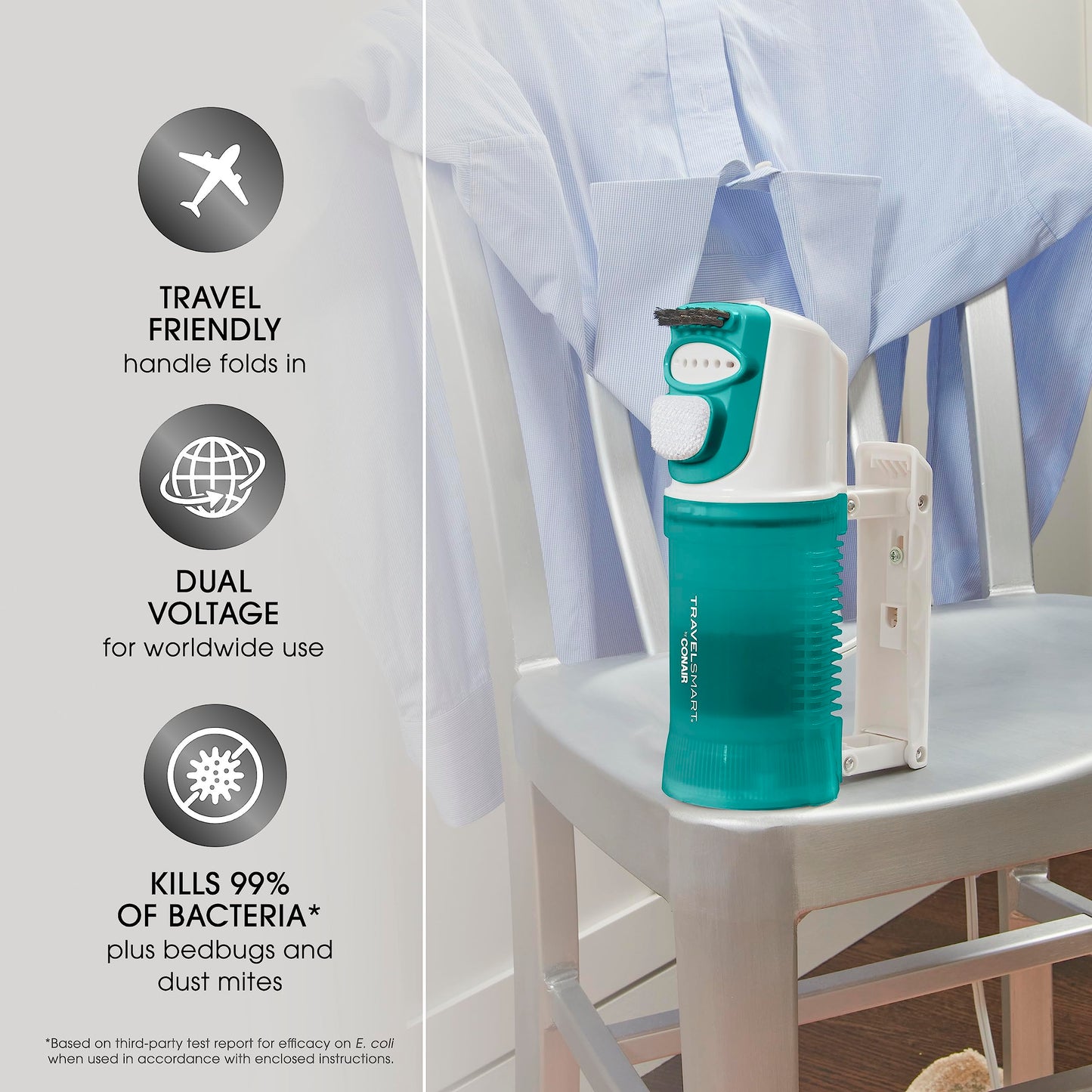 Conair Travel Steamer for Clothes - Mini Garment Steamer, Fabric Steamer in Green by Travel Smart - Packable in Carry On Luggage - Dual Voltage