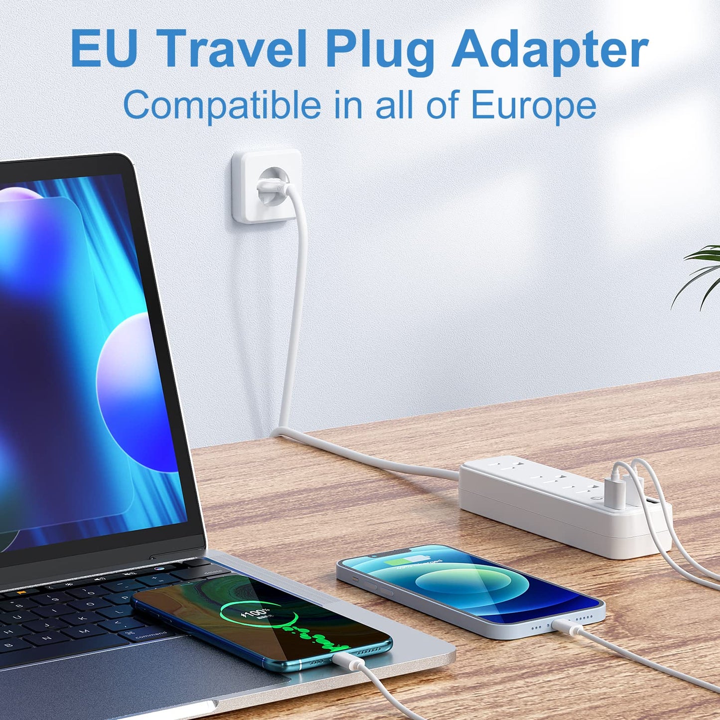 European Travel Plug Adapter, Unidapt International Power Strip, US to Europe USB Extension Cable, Plug Adapter for EU with 3 USB Ports and 3 AC Outlets 3.3ft Cord, Study Abroad Essential