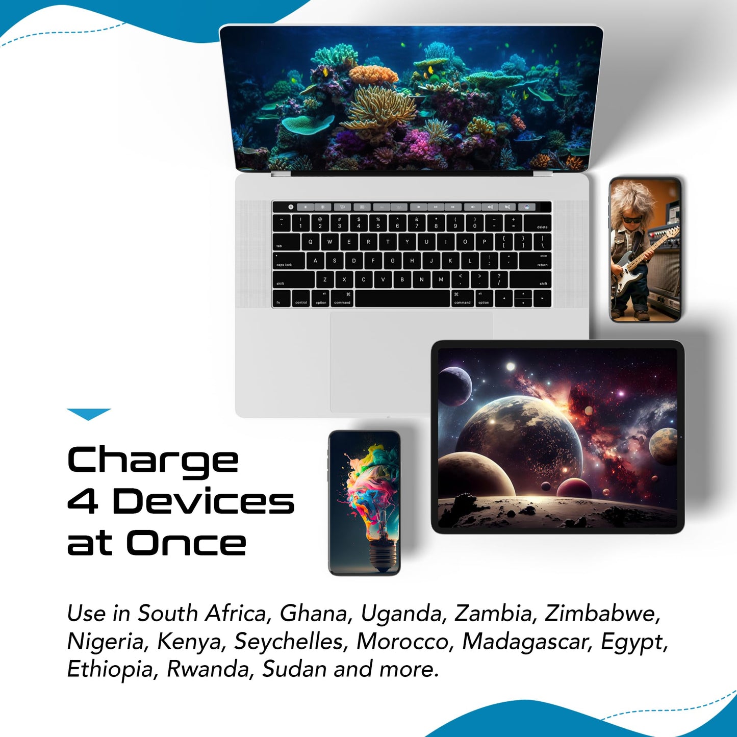 Ceptics South Africa Power Adapter Travel Set - 20W PD & QC, Fast & Safe with Dual USB & USB-C - 2 USA Outlet - Use All Over Africa, Zimbabwe, Morocco - Includes Type E/F, M, G SWadAPt Attachments