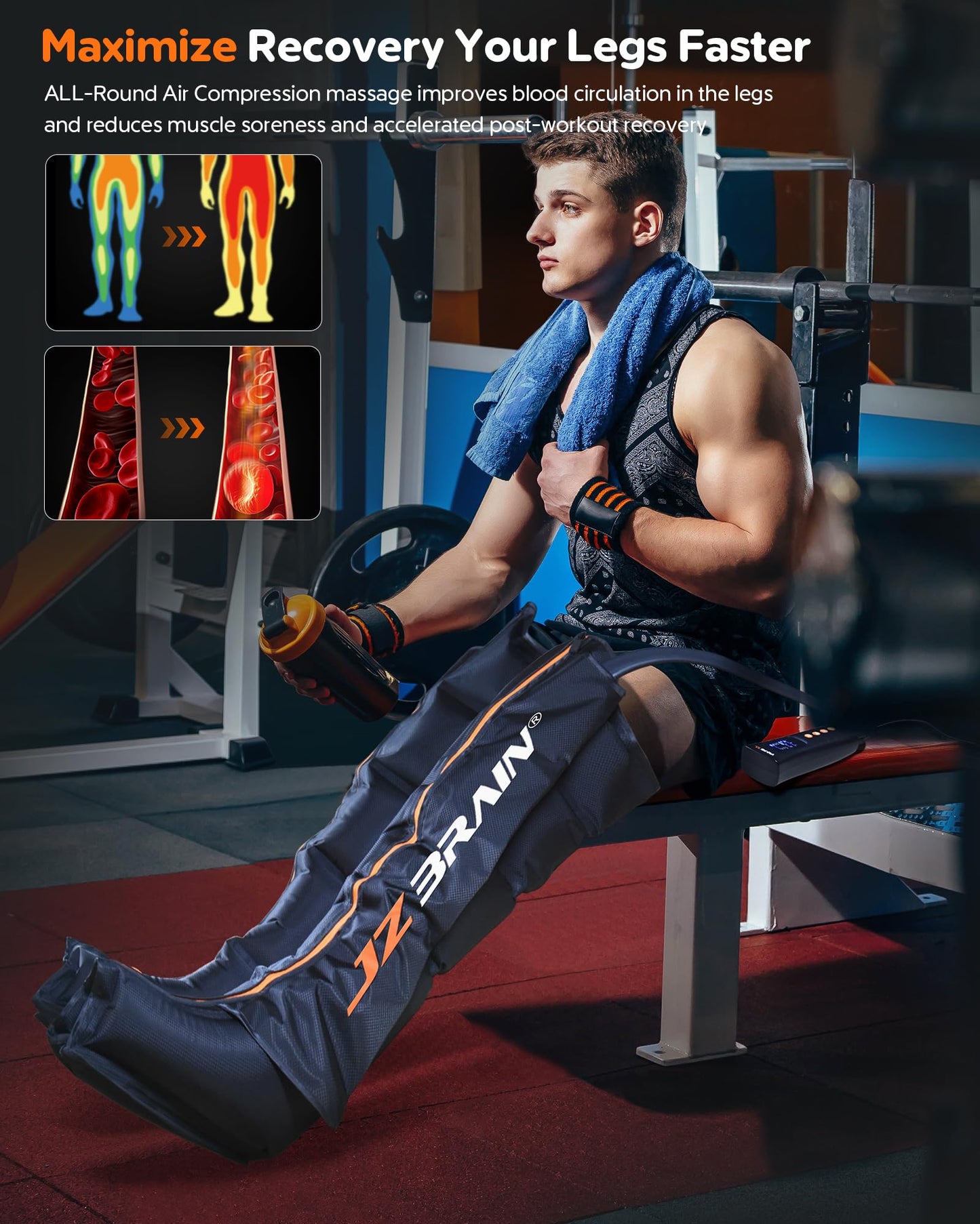 JZBRAIN Sequential Air Compression Recovery System : Professional Full Leg Compression Boots for Circulation and Pain Relief - Sequential Device for Muscle Relaxation - Gifts for Athletes, Women, Men