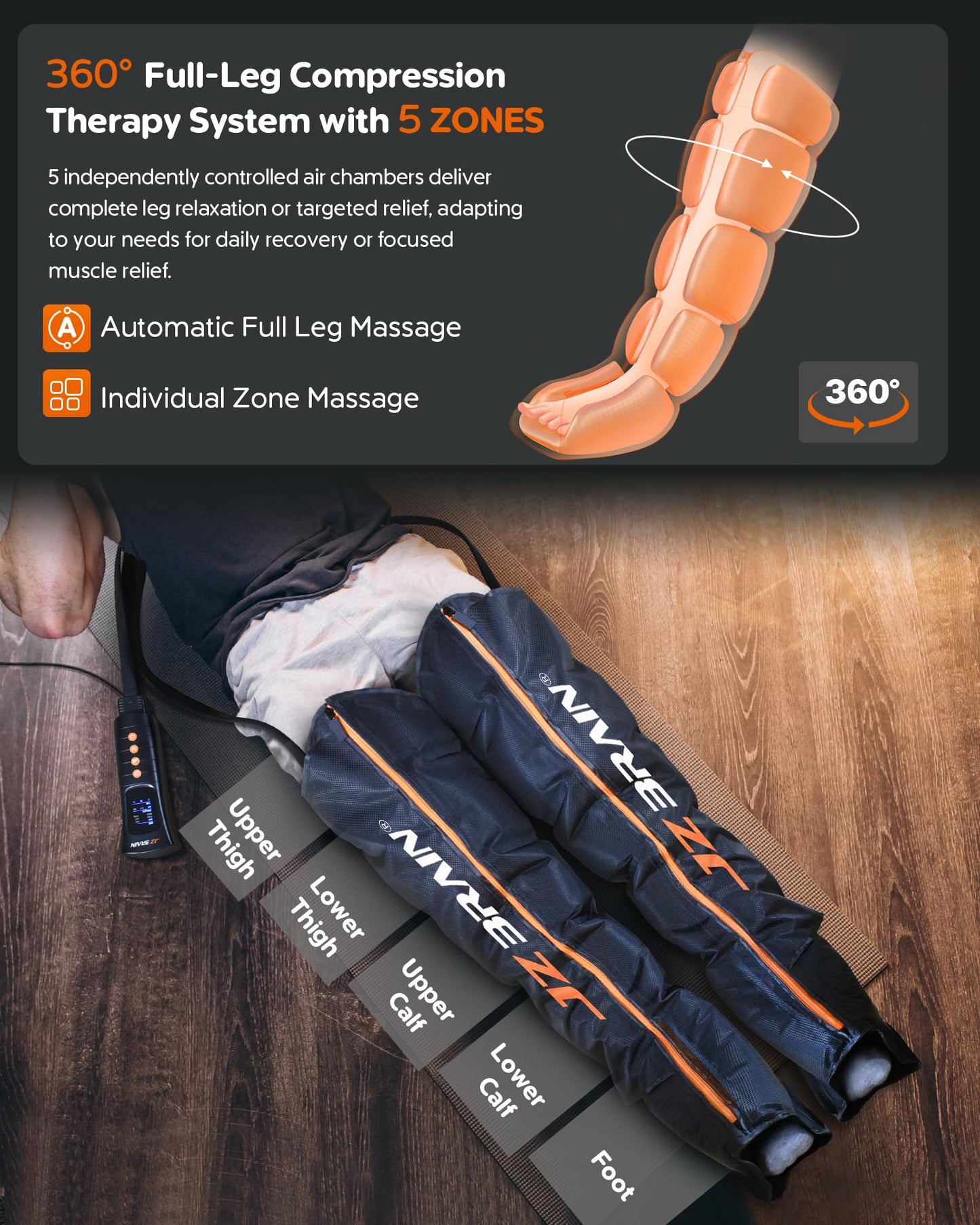 JZBRAIN Sequential Air Compression Recovery System : Professional Full Leg Compression Boots for Circulation and Pain Relief - Sequential Device for Muscle Relaxation - Gifts for Athletes, Women, Men