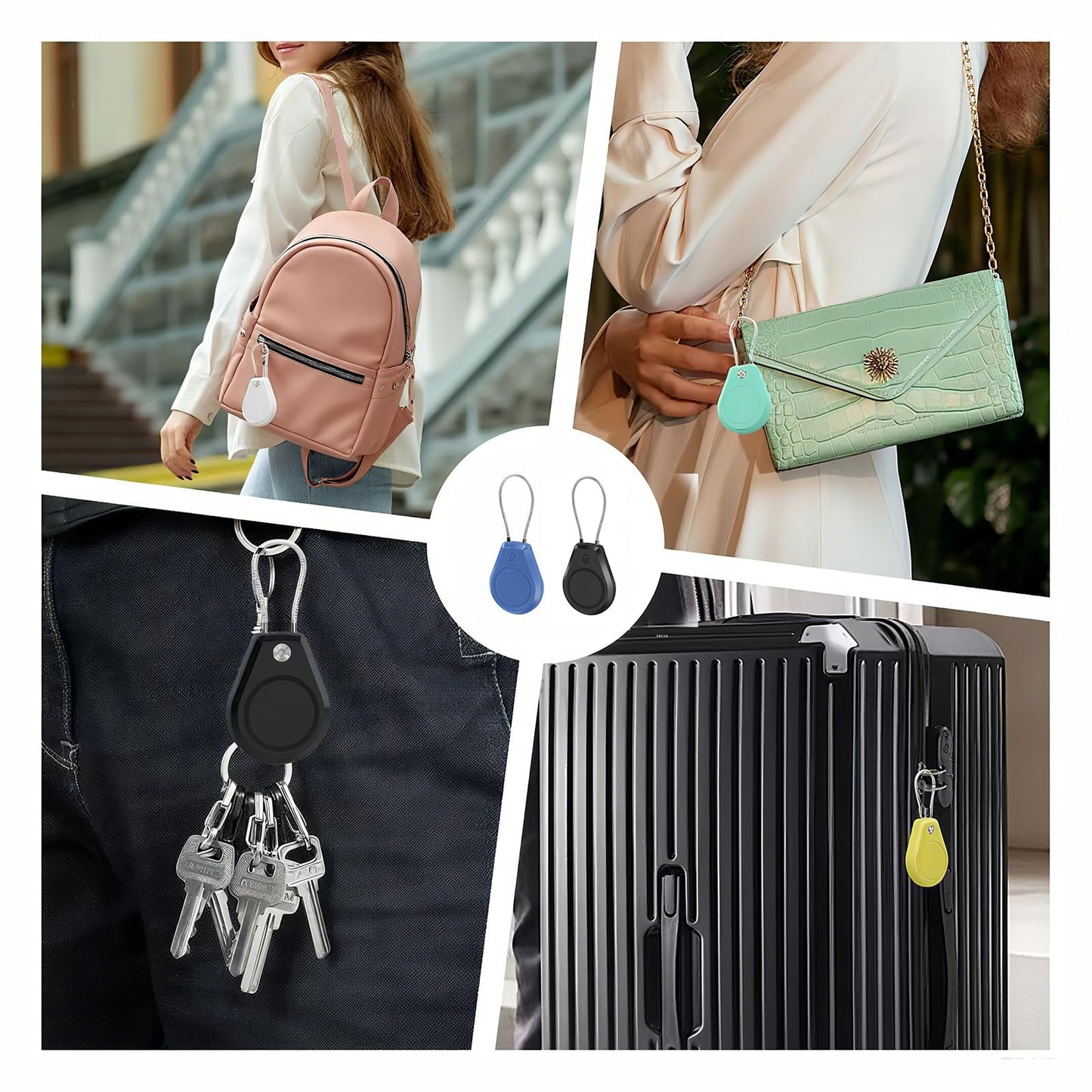 Air Tagholder 2 Pack - Waterproof Keychain Case with Steel Wire Cable & Hex Lock, Anti-Lost Shockproof Cover Compatible with Apple Air Tag for Luggage, Backpack, Keys, Bicycles, Kids Items - Black